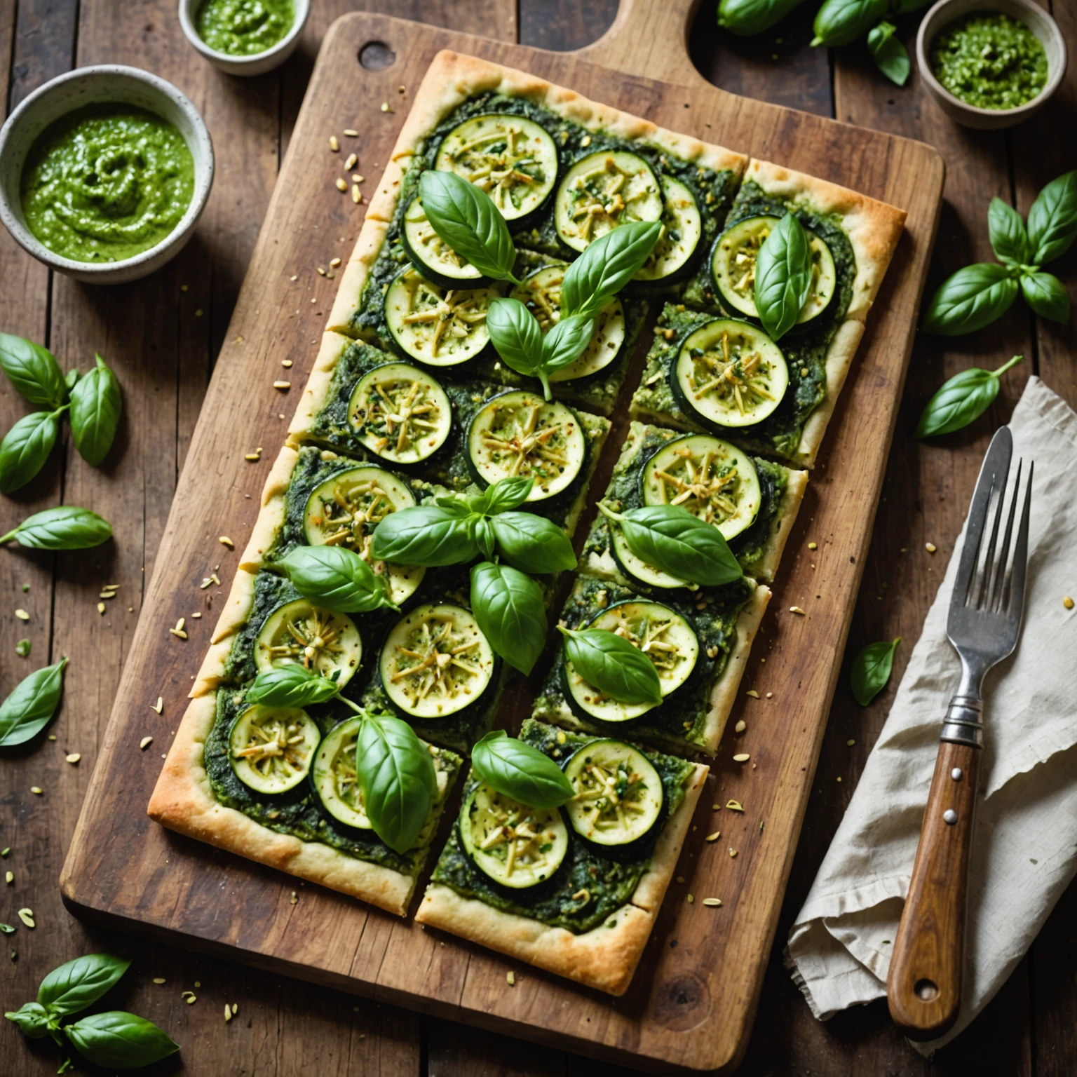 Gluten-Free Zucchini and Basil Pesto Flatbread