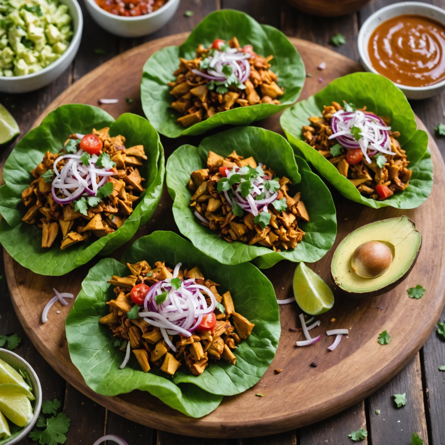 Gluten-Free Pulled Jackfruit Lettuce Wraps with Avocado Salsa