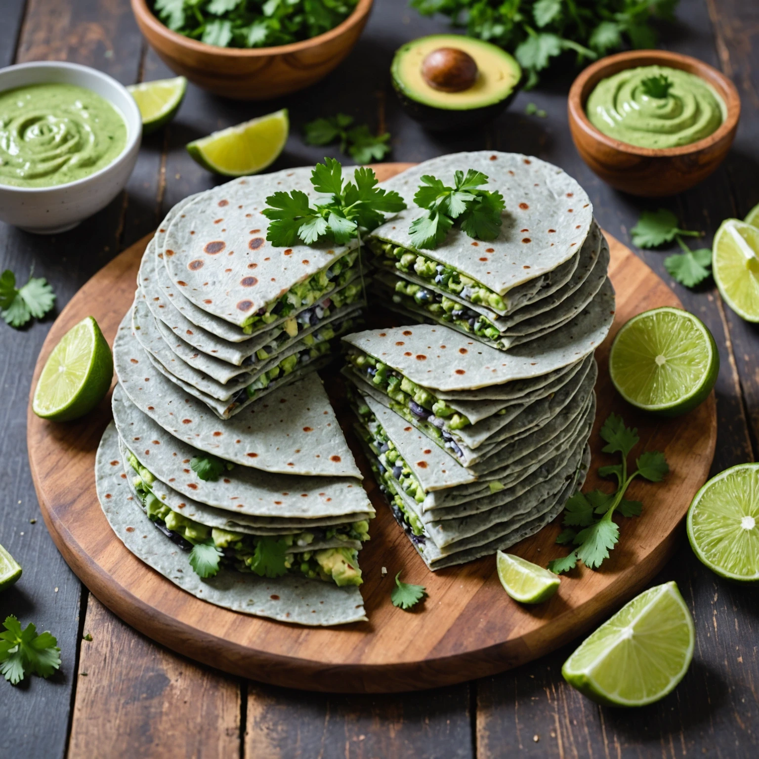 Gluten-Free Blue Corn Tortillas with Avocado Cilantro Sauce