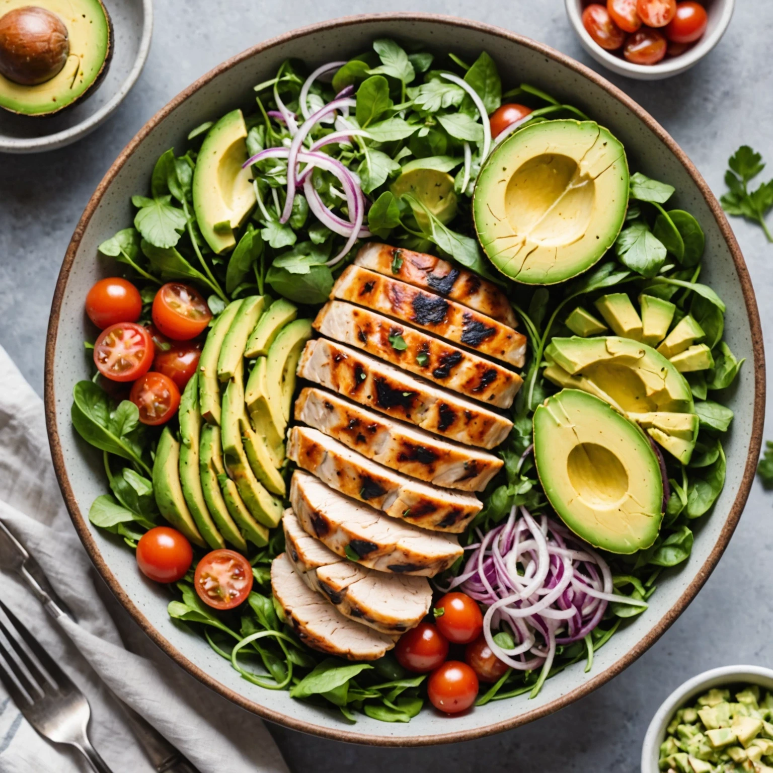Gluten-Free Grilled Chicken and Avocado Salad with Cilantro Lime Dressing