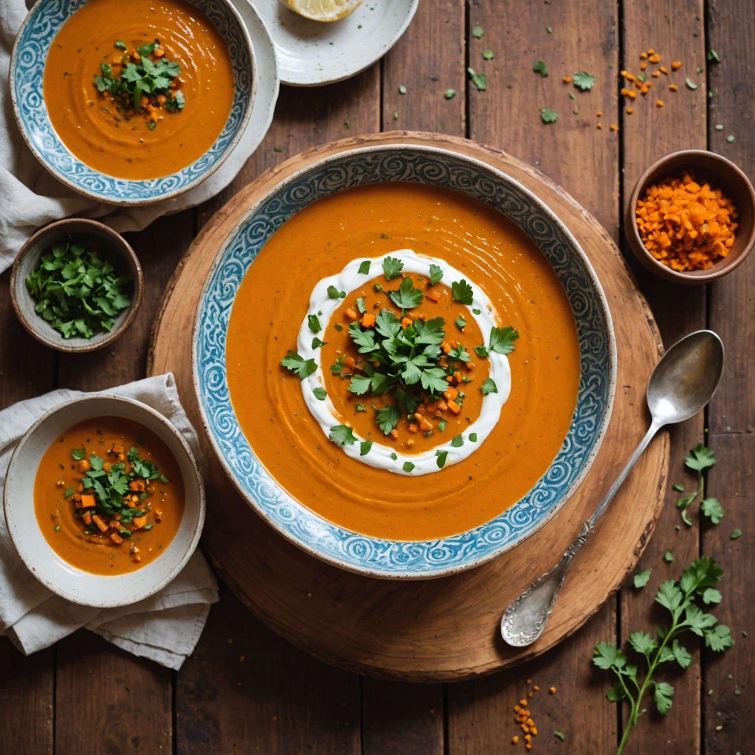 Gluten-Free Roasted Carrot and Red Lentil Soup with Harissa