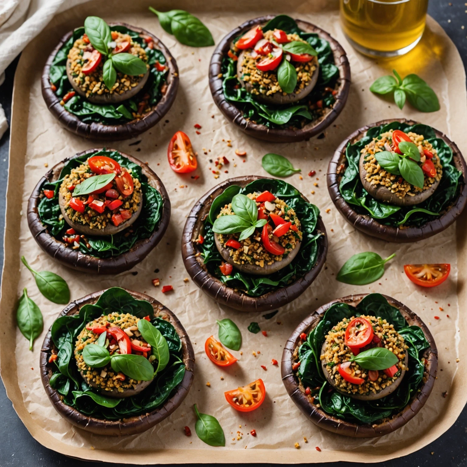 Gluten-Free Savory Stuffed Portobello Mushrooms with Spinach and Sun-Dried Tomatoes