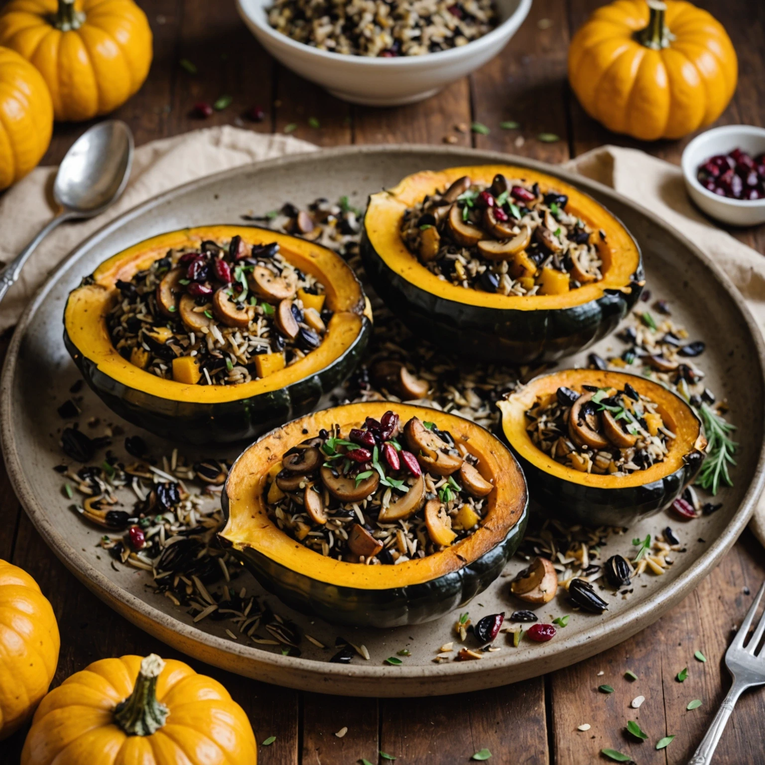 Gluten-Free Family-Friendly Stuffed Acorn Squash with Wild Rice and Cranberries