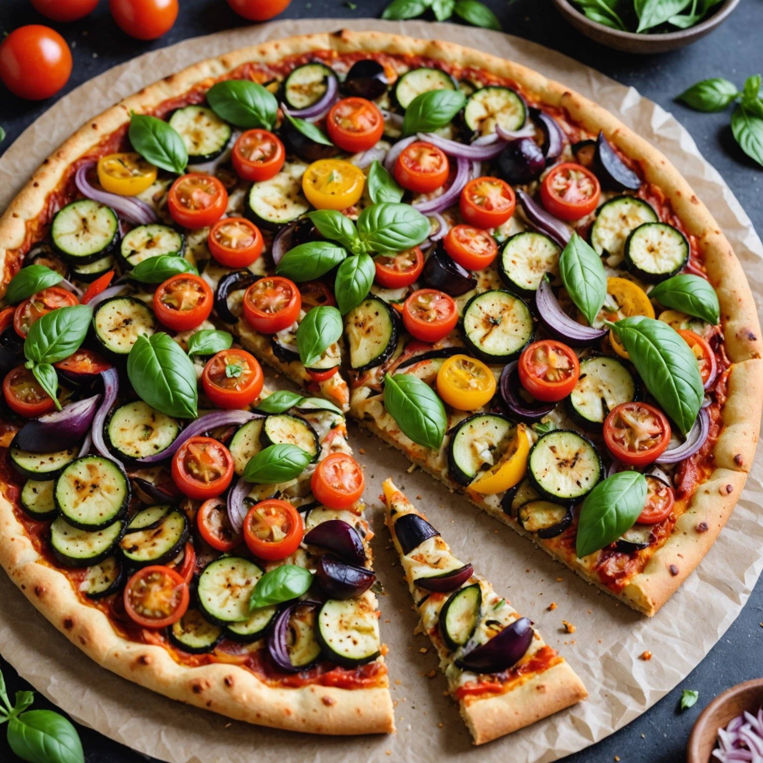 Gluten-Free Paleo Cauliflower Pizza Crust with Roasted Vegetable Toppings
