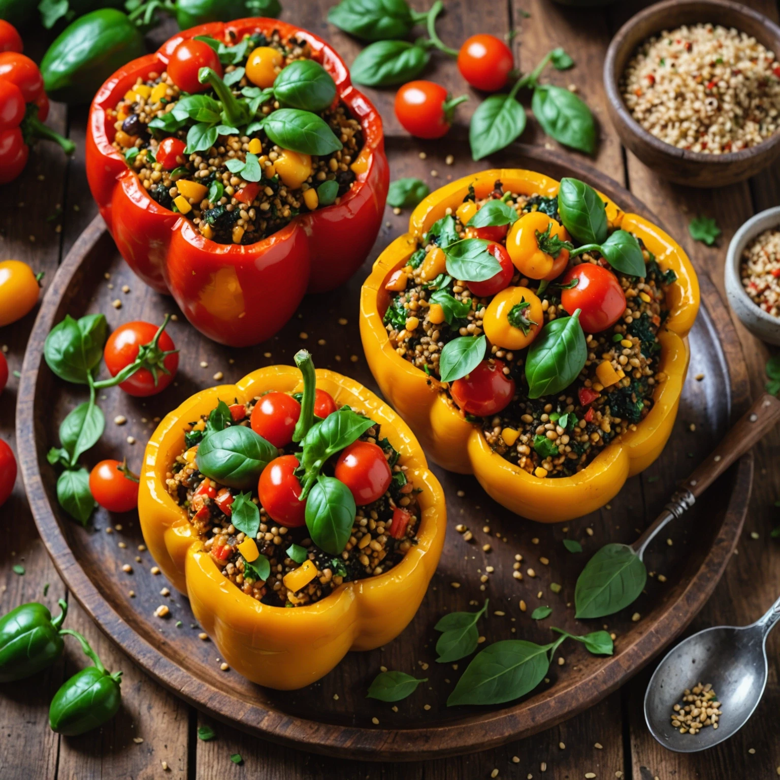 Gluten-Free Easy Vegan Stuffed Bell Peppers with Cashew Herb Sauce