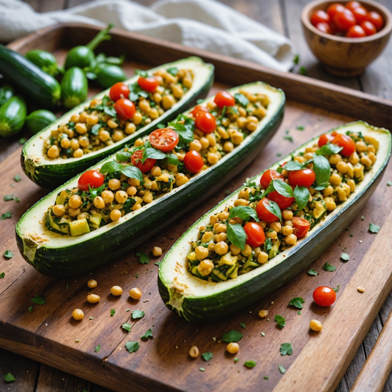 Gluten-Free Paleo Chickpea and Cashew Cheese Stuffed Zucchini Boats