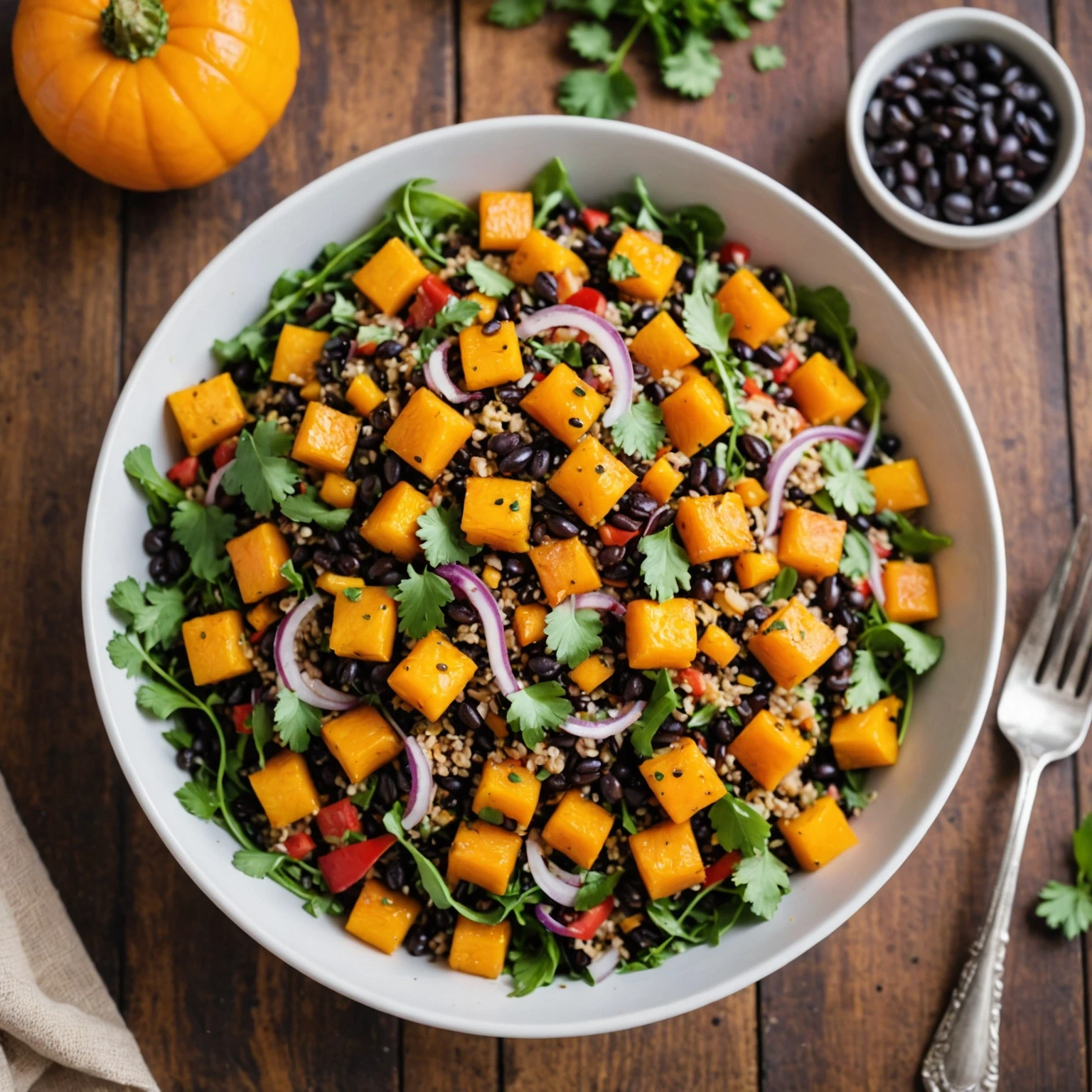 Gluten-Free Black Bean and Quinoa Salad with Roasted Butternut Squash and Citrus Dressing