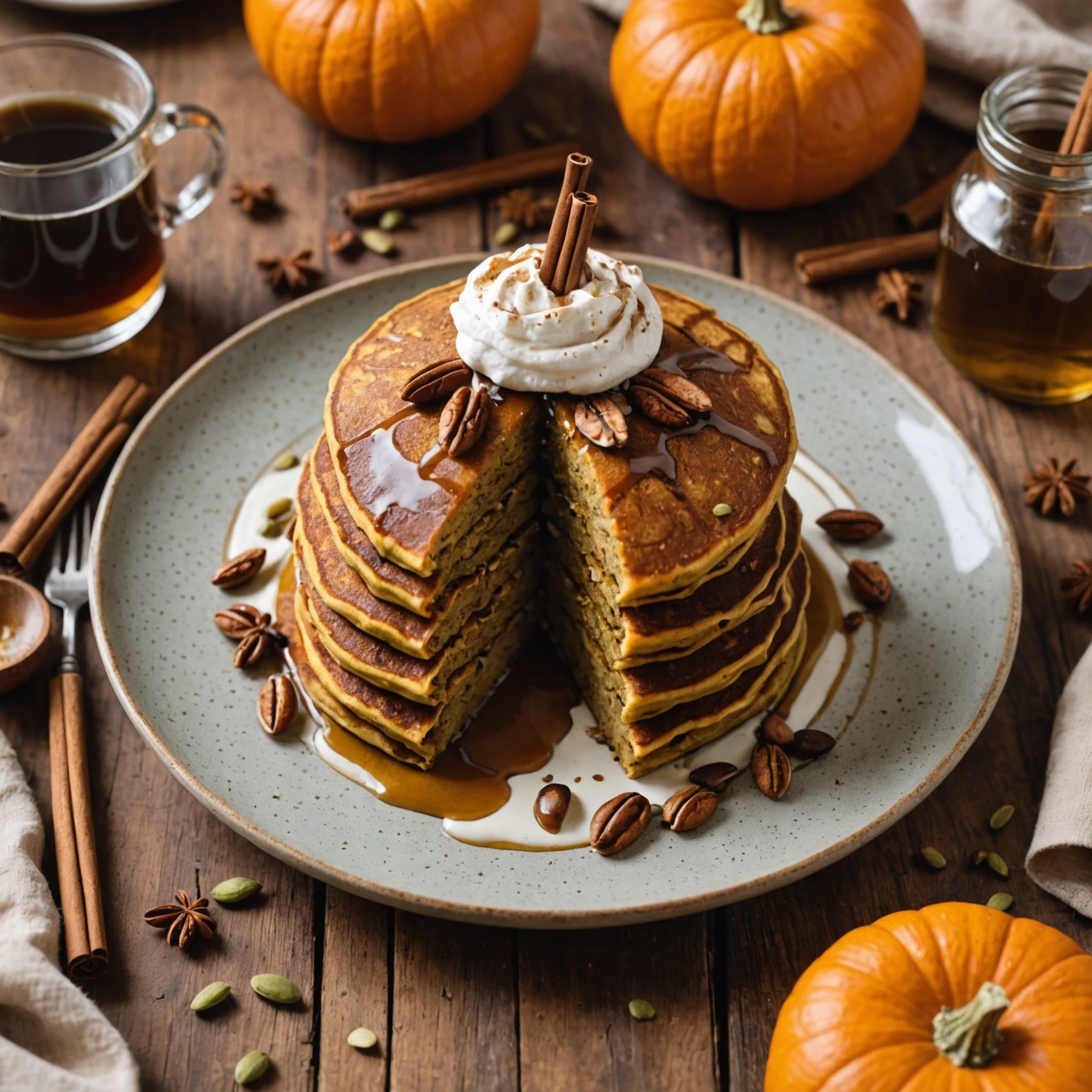 Gluten-Free Paleo Pumpkin Seed Flour Pancakes with Maple Whipped Cream