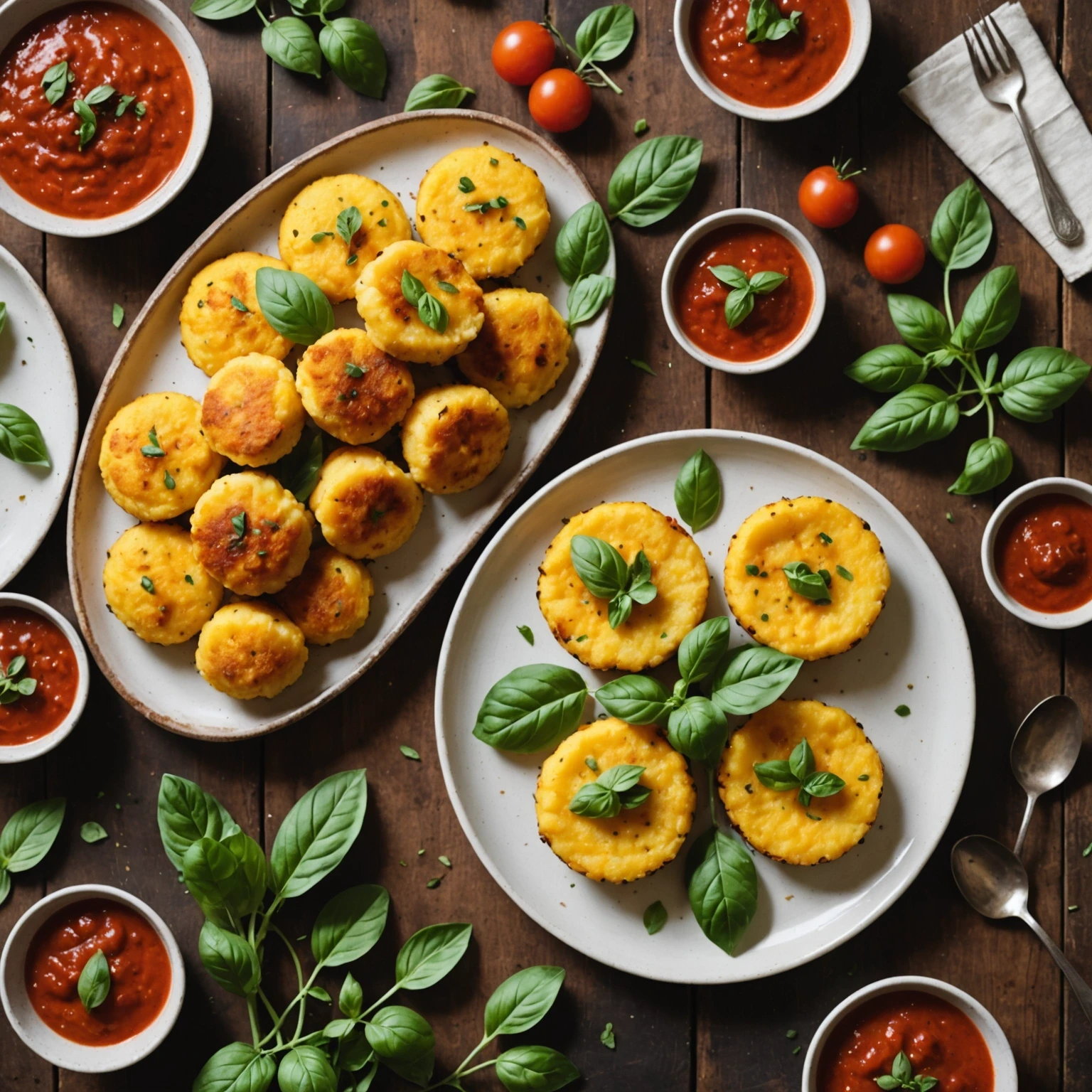 Gluten-Free Cheesy Cauliflower Polenta Bites with Herbed Tomato Sauce