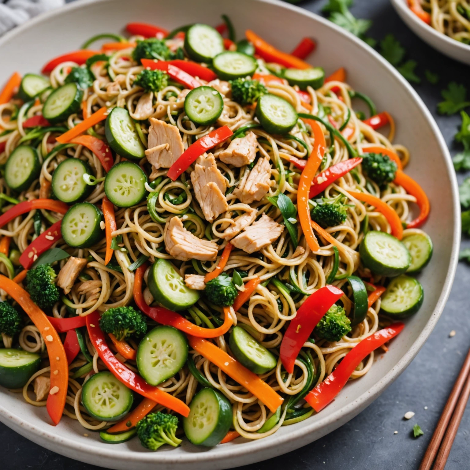 Gluten-Free Low-Carb Chicken and Zucchini Noodle Stir-Fry with Ginger and Scallions