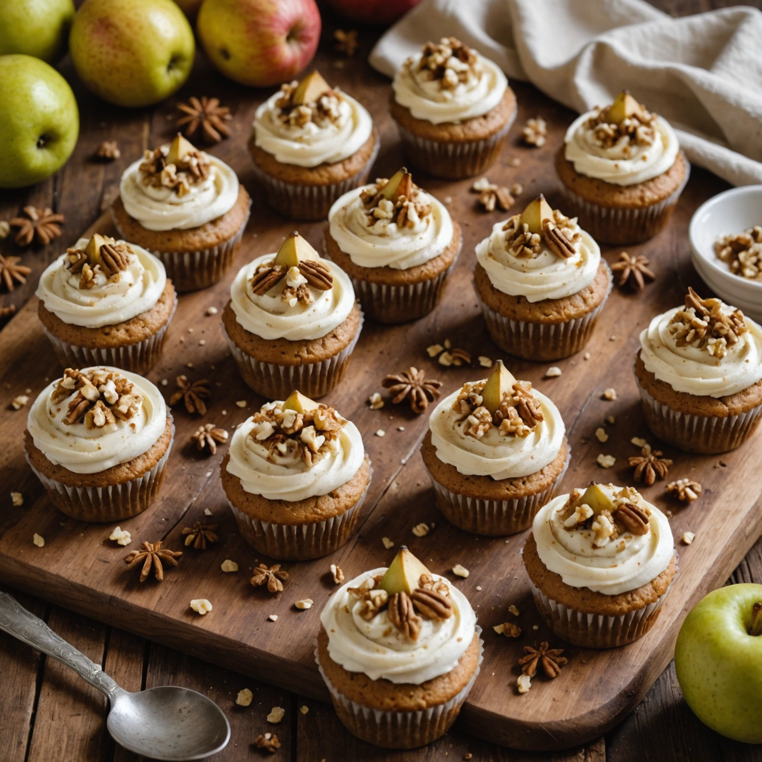 Gluten-Free Holiday Spiced Pear and Walnut Cupcakes