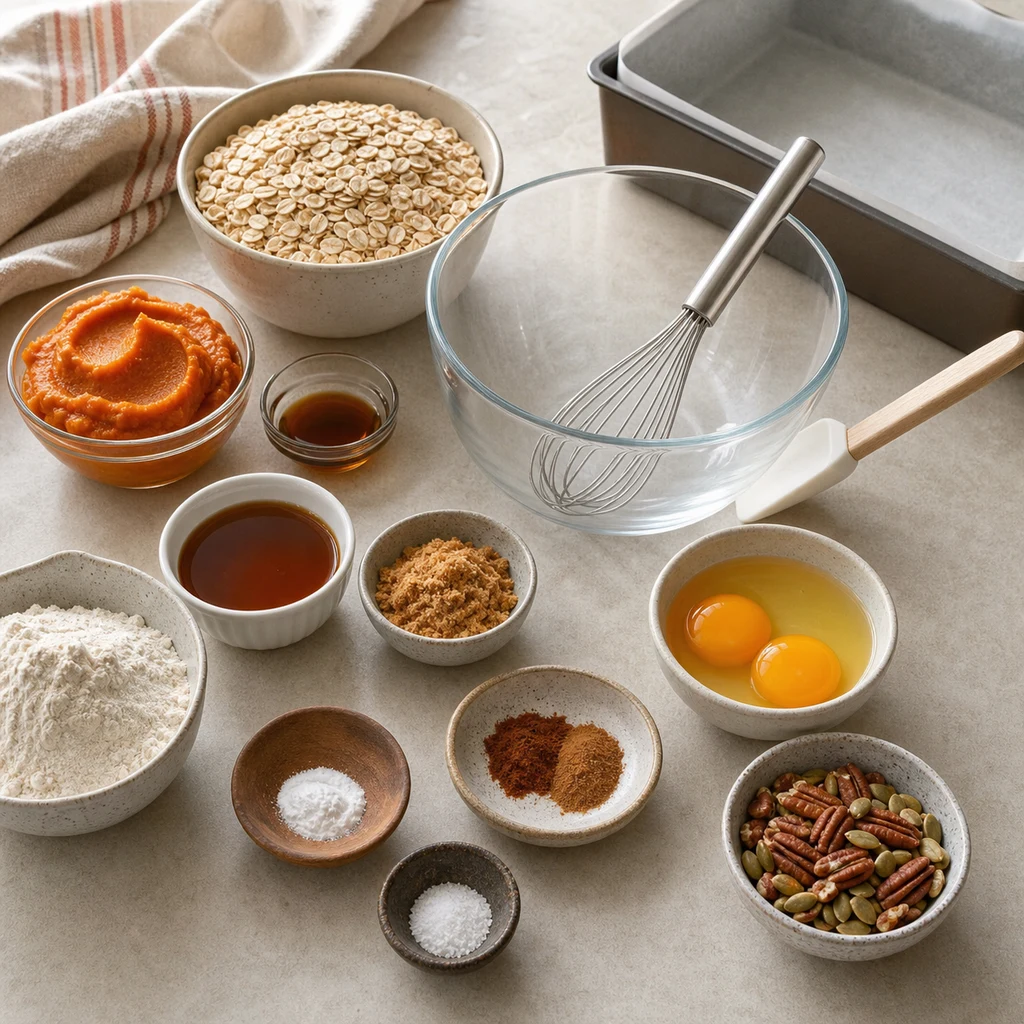Measured gluten-free ingredients for FreeFlourish pumpkin spice breakfast bars