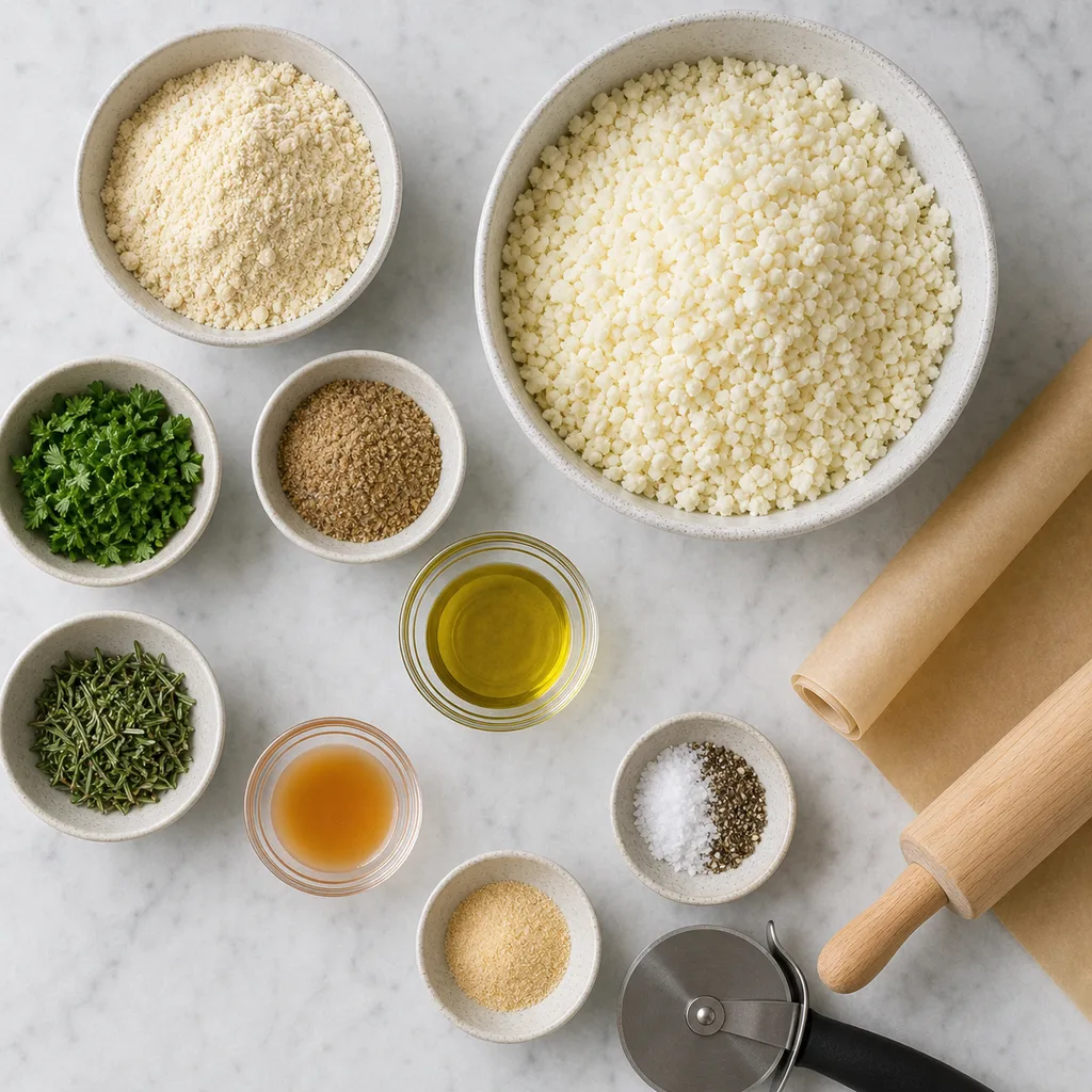 Measured gluten-free ingredients for FreeFlourish cauliflower and herb crackers