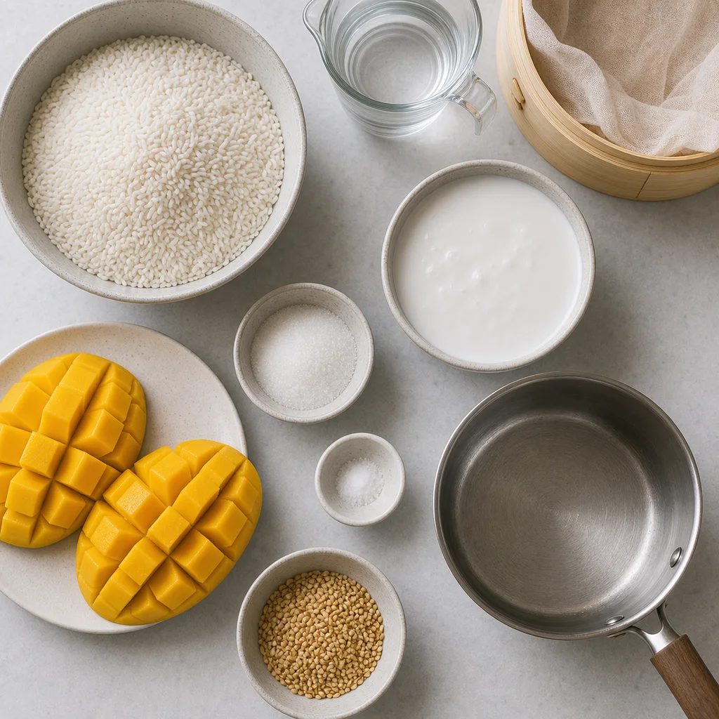 Measured gluten-free ingredients for FreeFlourish Thai mango sticky rice