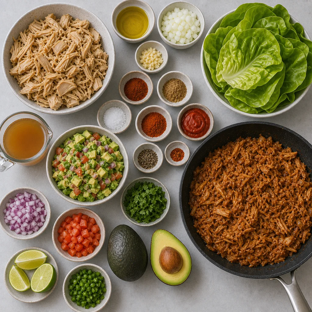 Measured gluten-free ingredients for FreeFlourish pulled jackfruit lettuce wraps