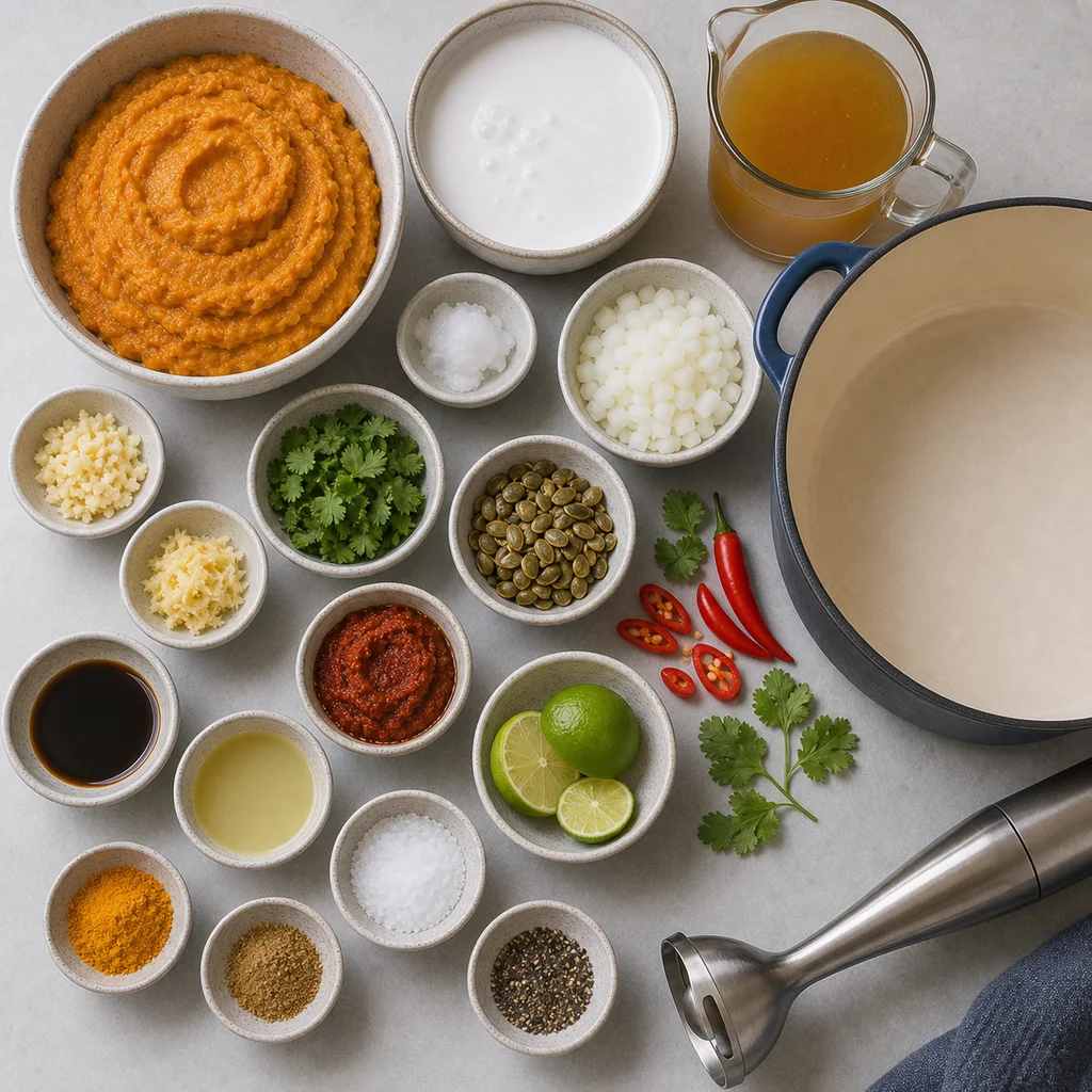 Measured gluten-free ingredients for FreeFlourish Thai coconut curry pumpkin soup