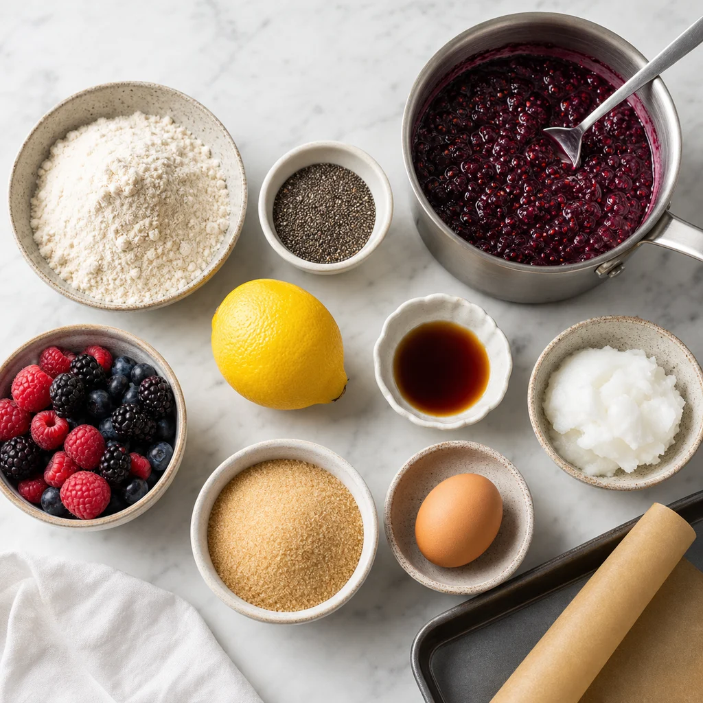 FreeFlourish gluten-free thumbprint cookie ingredients with berry chia jam