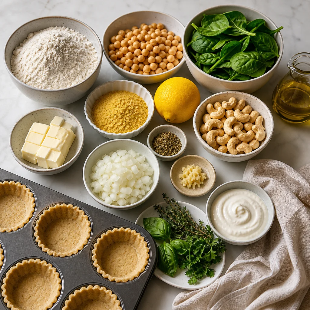 FreeFlourish gluten-free chickpea spinach tart ingredients with cashew cream