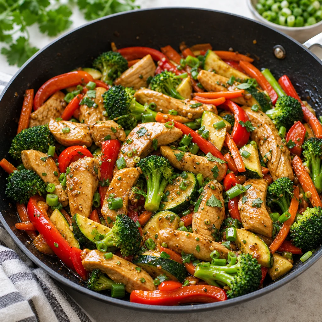 FreeFlourish Whole30 chicken vegetable stir-fry finished dish