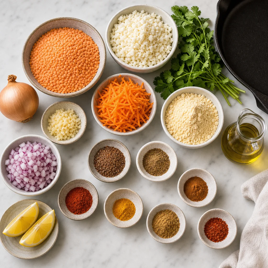 FreeFlourish gluten-free spiced lentil cauliflower fritters ingredients
