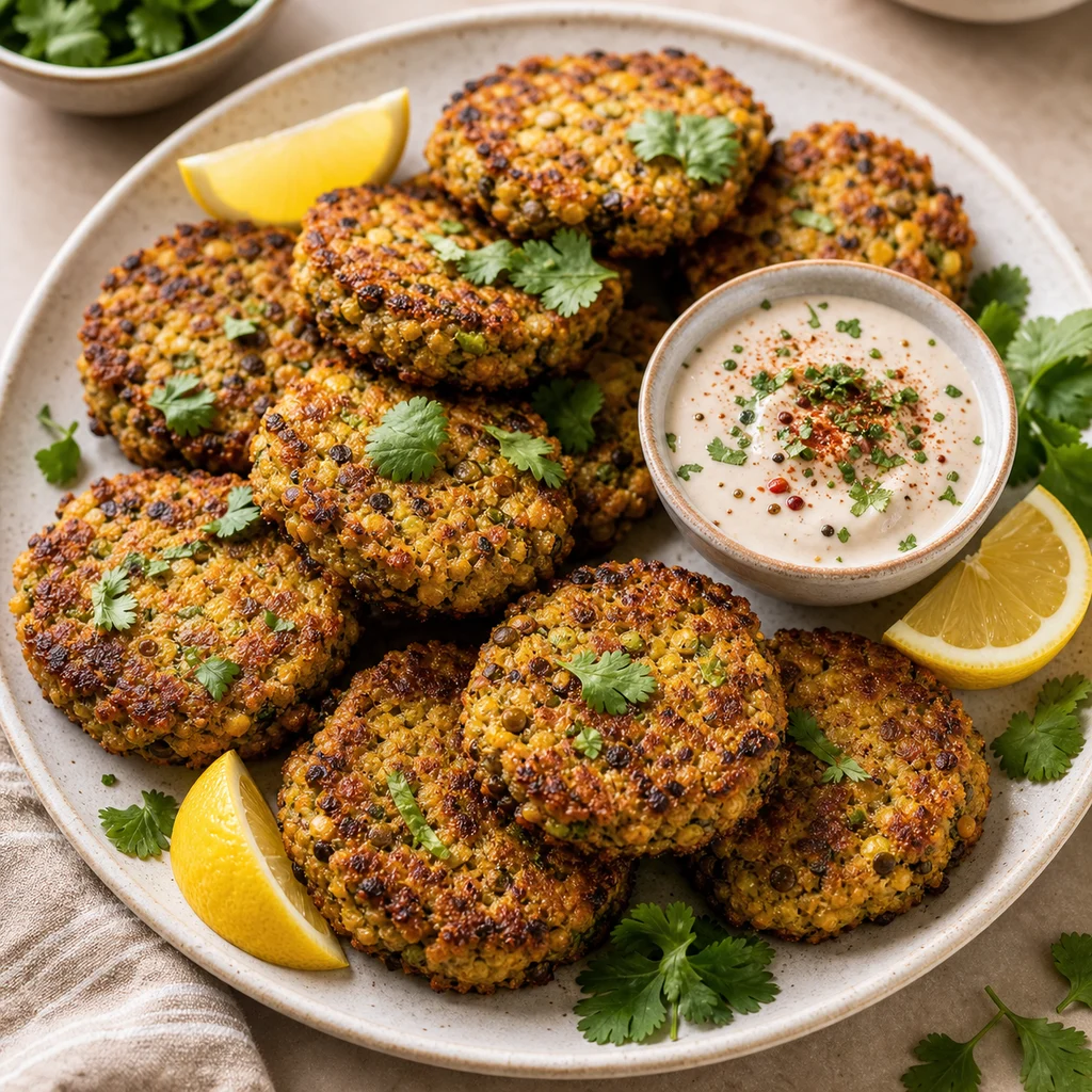 FreeFlourish spiced lentil cauliflower fritters finished dish