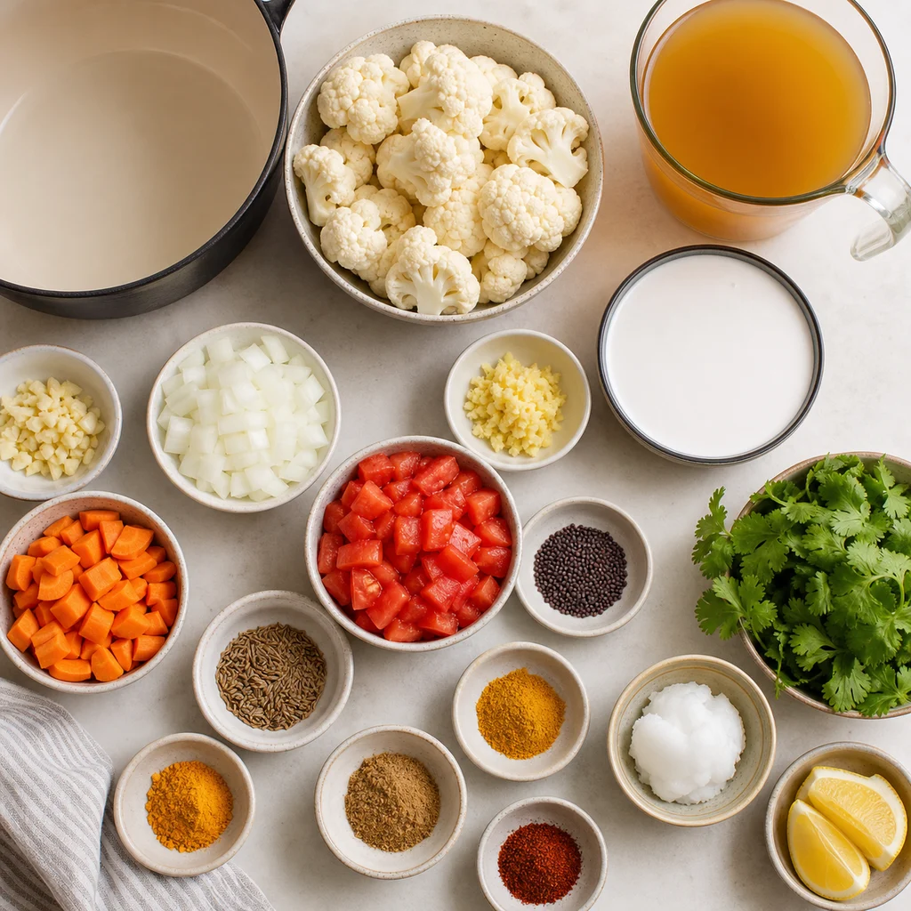 FreeFlourish gluten-free creamy coconut cauliflower curry ingredients