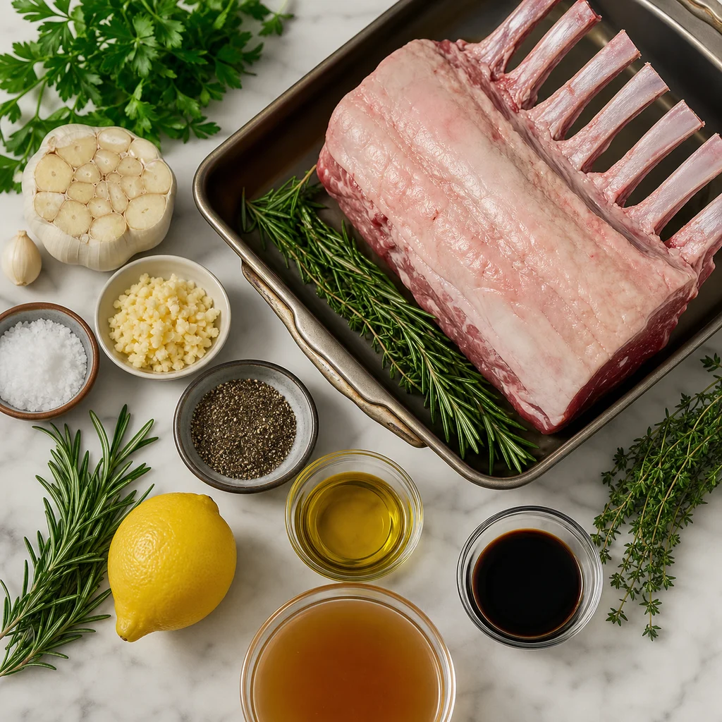 FreeFlourish gluten-free herb-crusted rack of lamb with roasted garlic sauce ingredients
