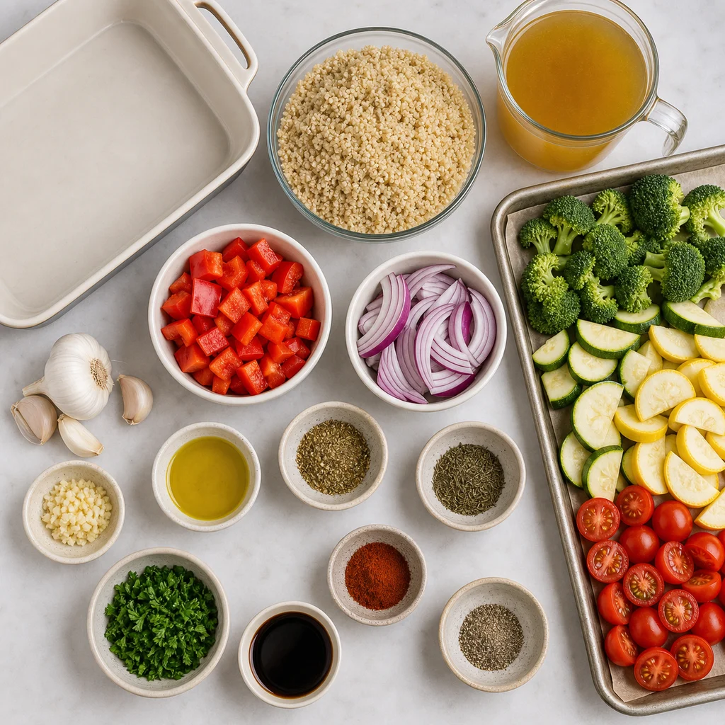 FreeFlourish gluten-free family-style quinoa and roasted vegetable bake ingredients