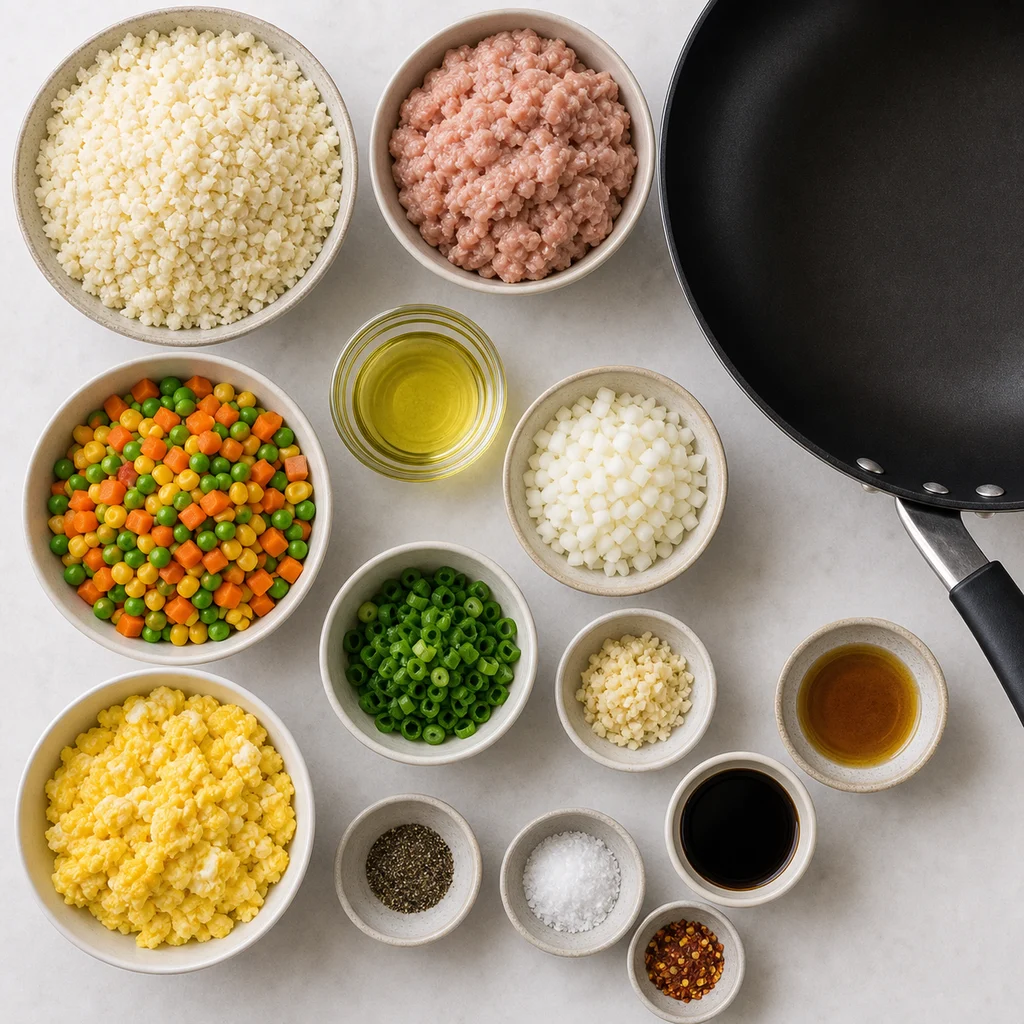 FreeFlourish gluten-free low-carb turkey and cauliflower fried rice ingredients