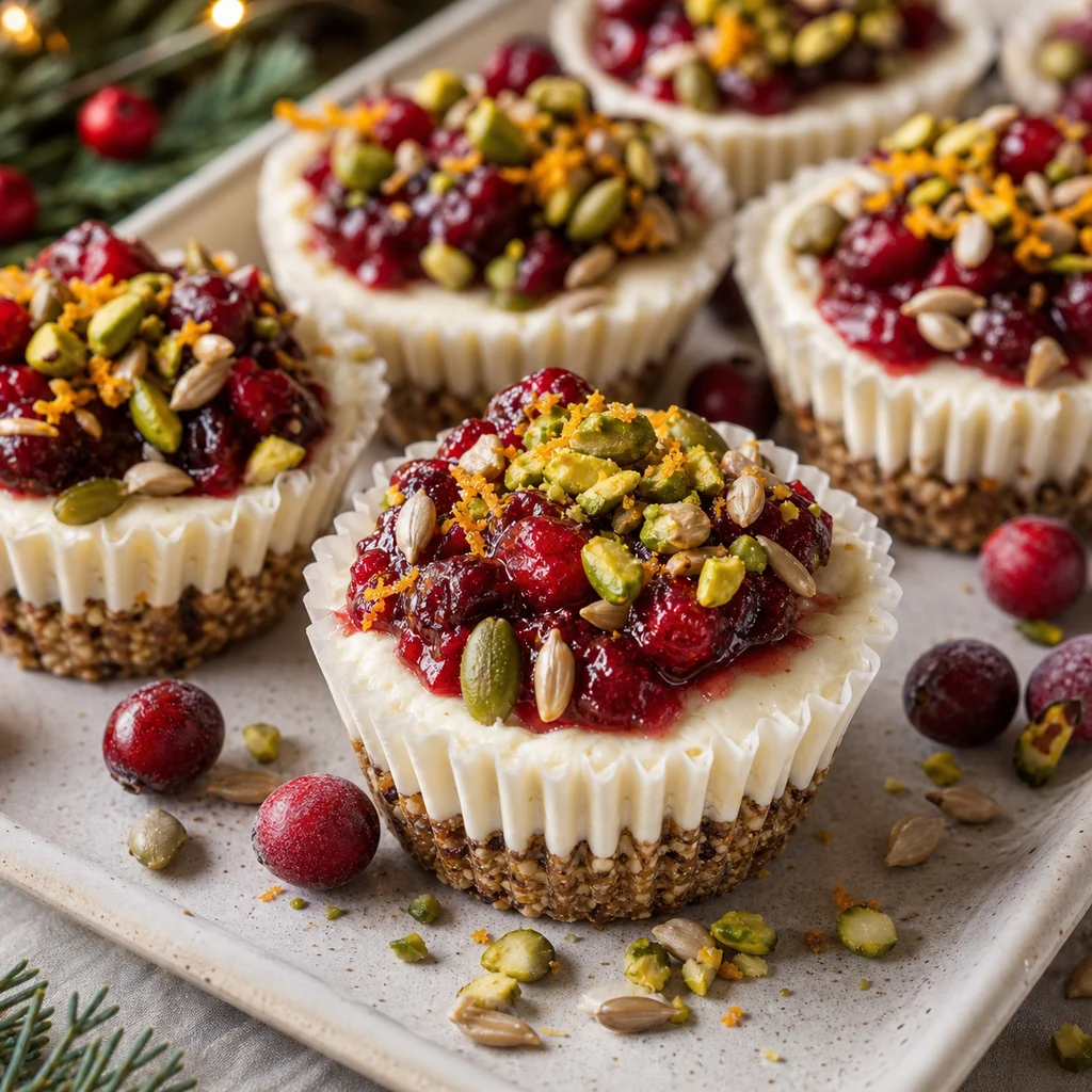 FreeFlourish cranberry pistachio cheesecake cups finished dish