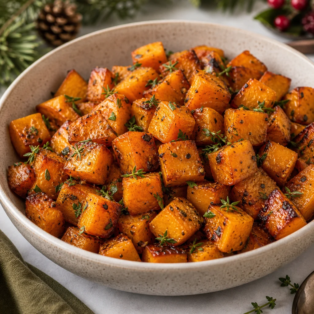 FreeFlourish holiday spiced roast butternut squash finished dish