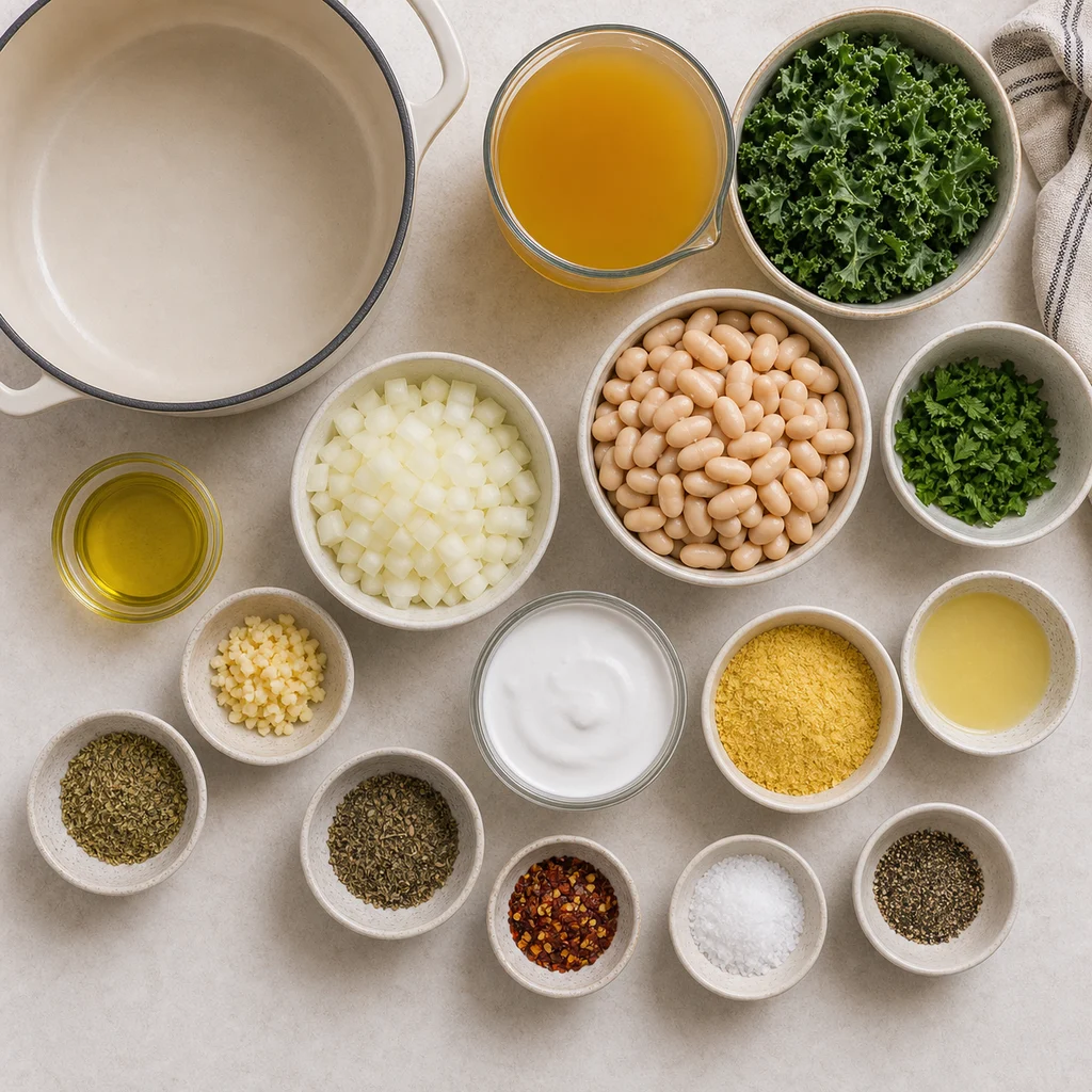 FreeFlourish gluten-free creamy Tuscan white bean and kale stew ingredients