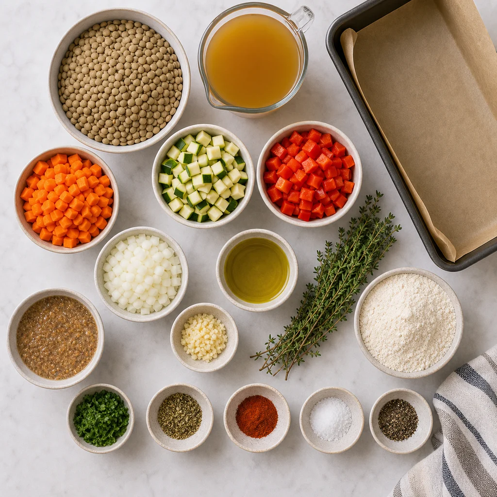 FreeFlourish gluten-free savory lentil and vegetable terrine ingredients