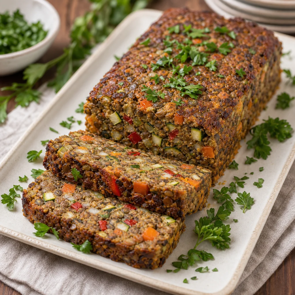 FreeFlourish savory lentil and vegetable terrine finished dish