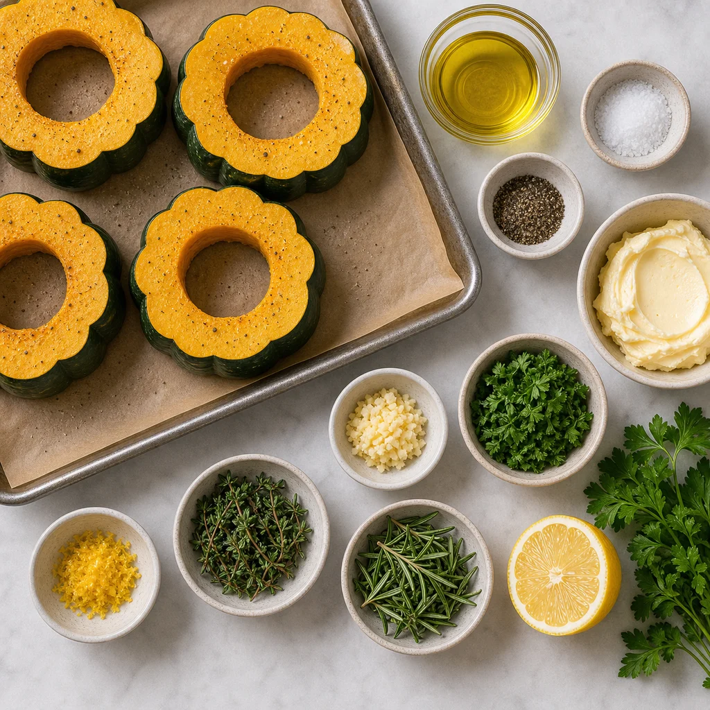 FreeFlourish gluten-free roasted acorn squash steaks with herb garlic butter ingredients