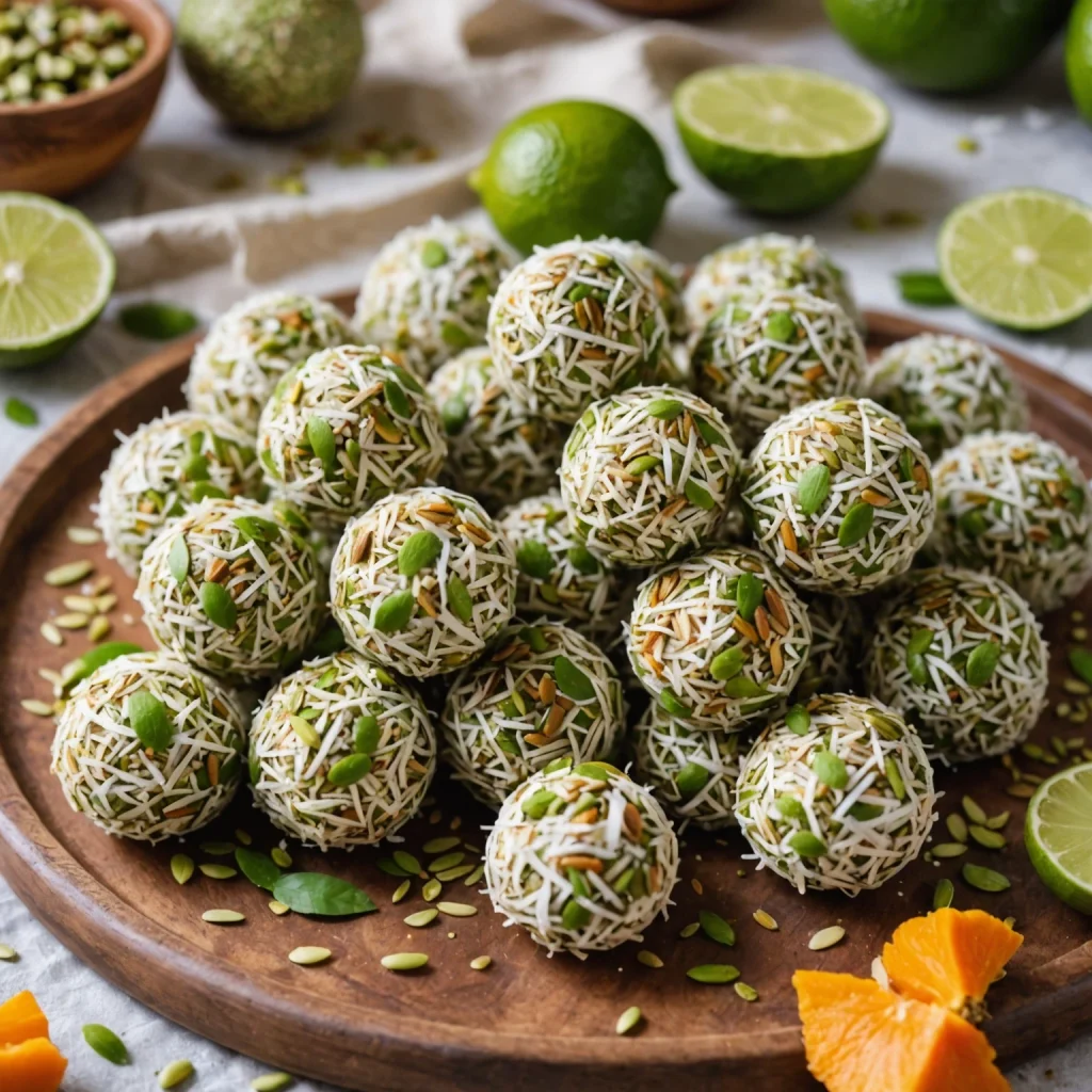 FreeFlourish Gluten-Free Coconut Lime Energy Balls with Pumpkin Seeds finished dish