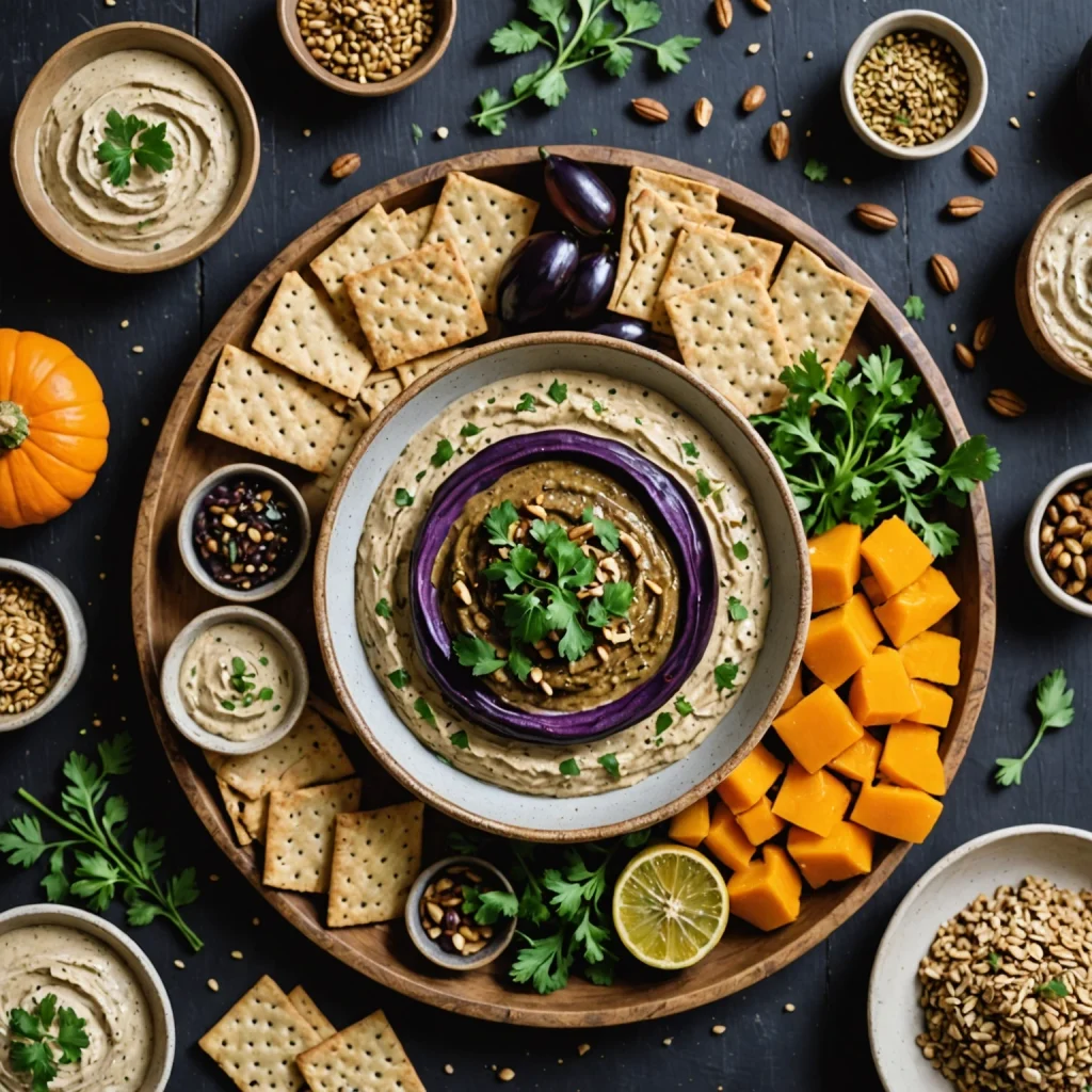 FreeFlourish Gluten-Free Low-Carb Eggplant and Walnut Dip with Toasted Seed Crackers finished dish