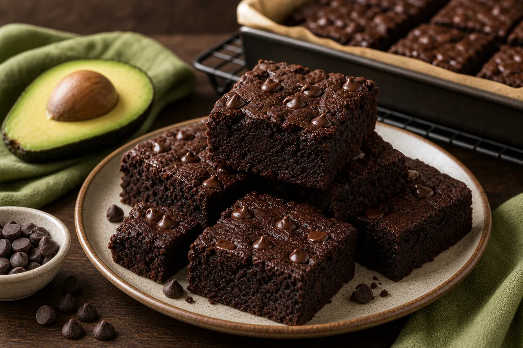Fudgy FreeFlourish gluten-free vegan black bean avocado brownies cut into squares