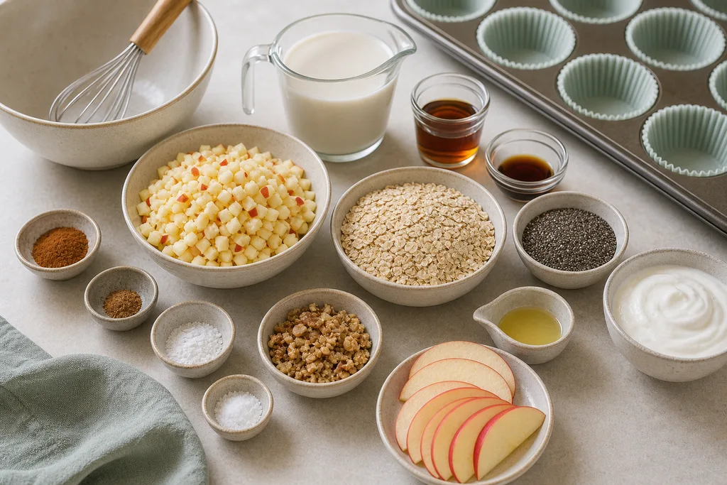 Measured gluten-free ingredients for baked apple chia porridge cups